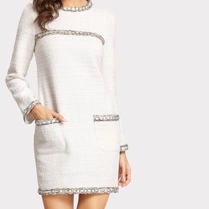 NWOT Whip Stitch Trim Tweed Dress White